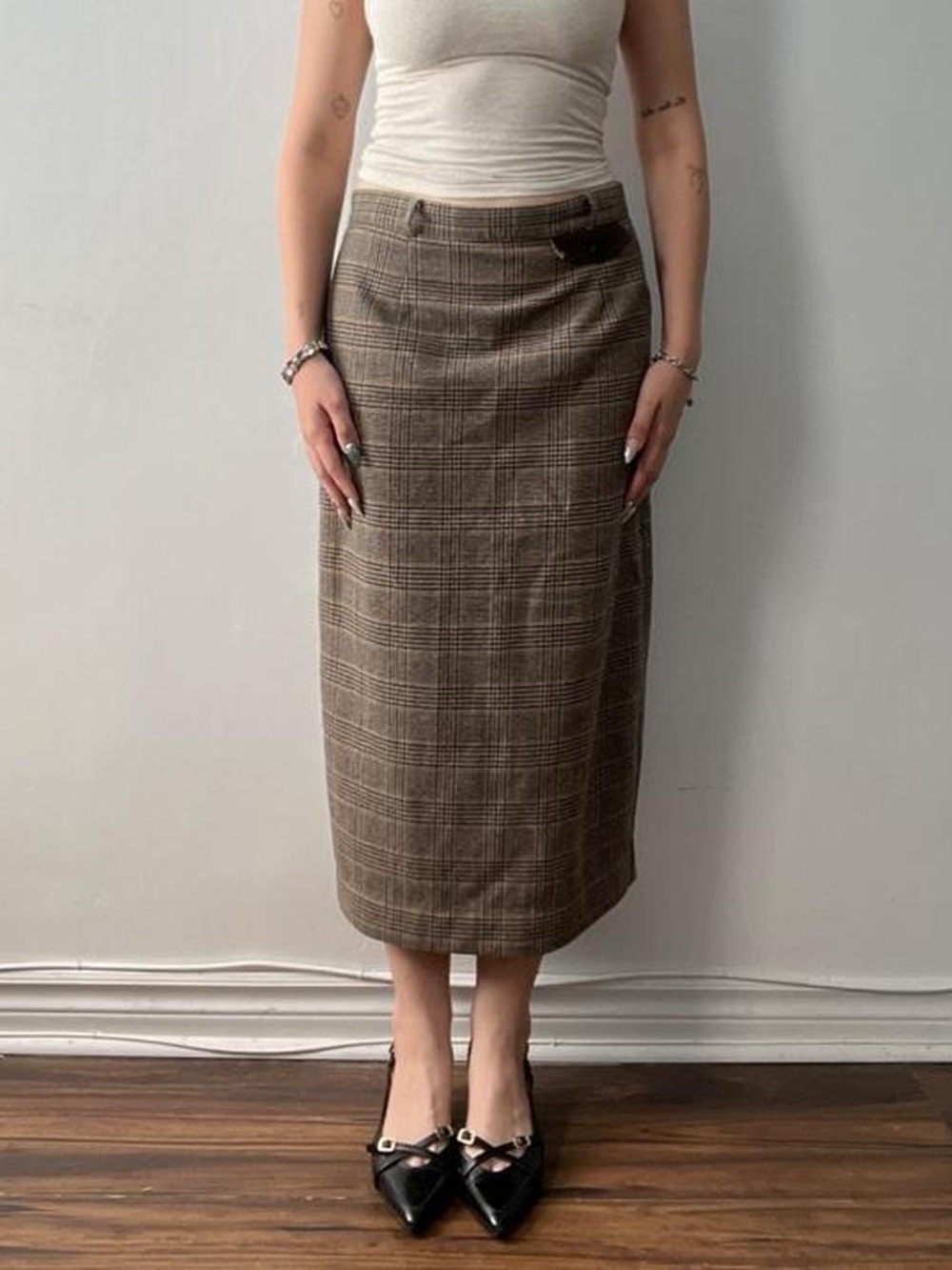 Vintage Plaid Midi Skirt